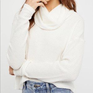 FP We the Free White Cowl Neck Waffle Thermal